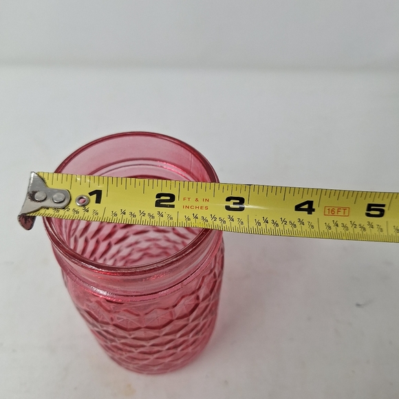 Pink Glass Mason Jar Hexagonal Stamped Patterned Vase 5.5 Inch Home Decor - Picture 5 of 7